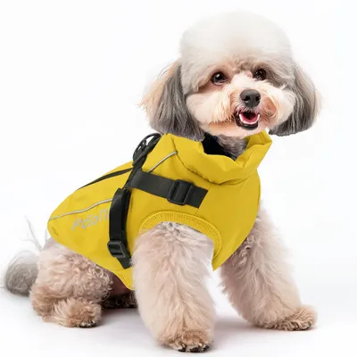 Hunde-Winterjacke mit Geschirr, wasserdicht, reflektierend, Gelb, M