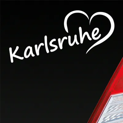 Produktbild von Auto Aufkleber Karlsruhe Herz Stadt City Liebe Love 19,5x8 cm Weiss Glanz Sticker Heckscheibenaufkleber