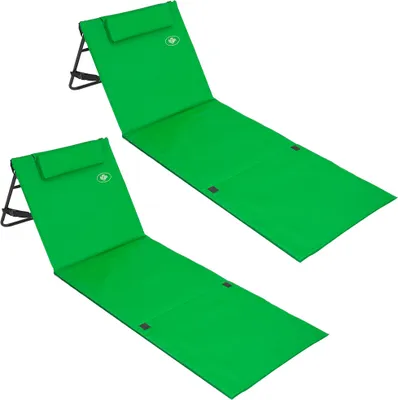 Image de DETEX® 2x Tapis de plage Vert 158x56cm transat rembourré avec dossier pliable natte de plage transportable extérieur
