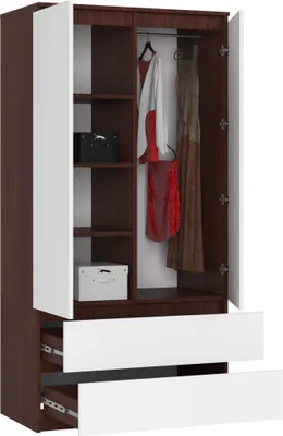 Image de Armoire S90 90 cm, penderie à 2 portes et 2 tiroirs, hauteur 180 cm, CLP
