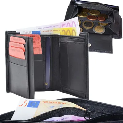 Produktbild von Geldbörse Nappa-Leder Kombibörse schwarz mit Reißverschluss ca. 10 cm x 11,5 cm