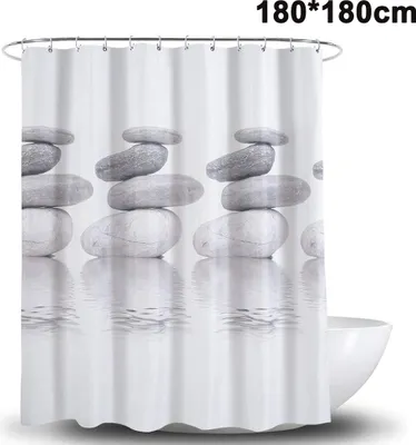 Produktbild von Duschvorhang 180x180 Textil Grau Pebble Schimmelresistenter und Wasserabweisend Shower Curtain mit 12 Duschvorhangringen