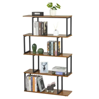 Produktbild von Mondeer Bücherregal, Standregal, würfelregal, mit Metallrahmen, 76x24x127.5cm, Braun