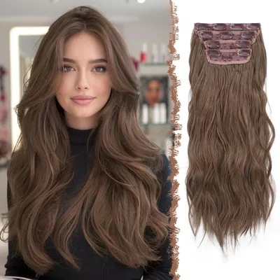Immagine prodotto di Extension per capelli con clip, lunghezza 50 cm, effetto ondulato, fibra sintetica, 4 pezzi, colore biondo dorato