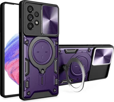 Produktbild von Handyhülle für Samsung Galaxy A53 5G Dual-Layer Stoßfest Rüstung Hülle mit Dia Kameraschutz und Kreisförmig Ring Ständer Lila