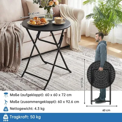 Produktbild von Klapptisch - Runder Camping-/Eventtisch - 60 cm Durchmesser - Edelstahlbeine - Stabil - Tragbar - Schwarz