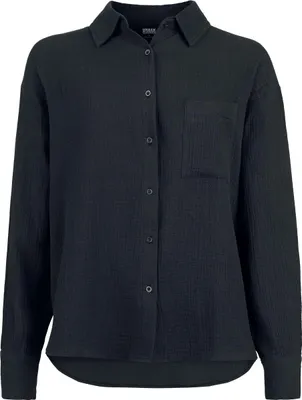 Image de Urban Classics - Chemise à manches longues pour femmes, modèle ample, en mousseline, couleur noire, taille XL
