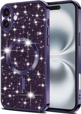Produktbild von Techsuit Luxury Glitter Back Cover Hülle mit MagSafe für Apple iPhone 16 - Dunkelviolett
