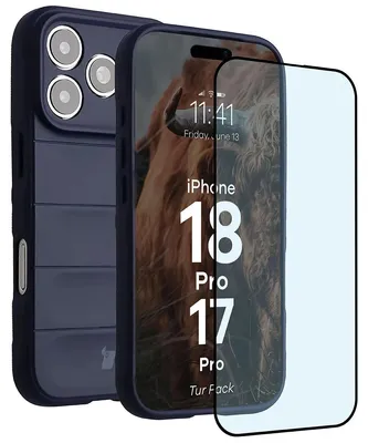 Produktbild von Robuste Handyhülle + gehärtetem Glas für iPhone 17 Pro, Bizon Tur Pack, Dunkelblau