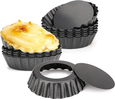 Produktbild von Mini Quiches - Dessertformen - Für Desserts Backen - Abnehmbare Boden - 12 Stück - 7,5 cm - Schwarz