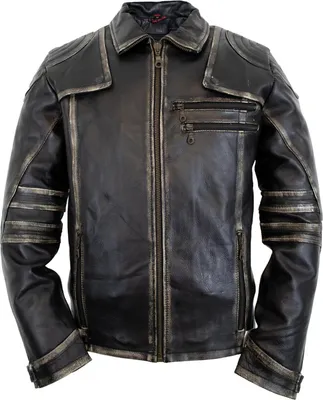 Produktbild von Herren Vintage Biker Motorrad Lederjacke Motorradjacke Rockerjacke Used Look(L)