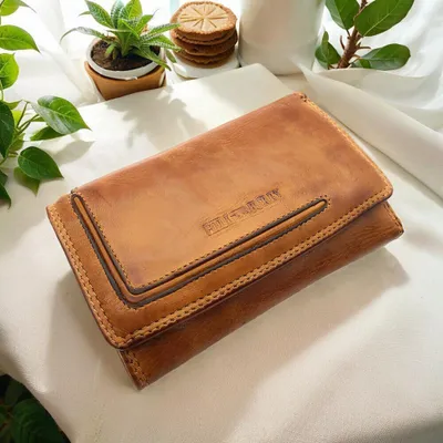Produktbild von Hill Burry echt Leder Damen Geldbörse Portemonnaie mit RFID Schutz gewaschenes Rindleder cognac