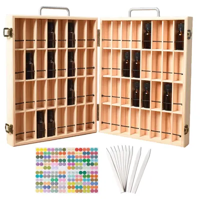 Produktbild von Aufbewahrungsbox aus Holz für ätherische Öle und Aromatherapie – Holzbox für 64 Fläschchen – Organizer für Reisen und Geschenke