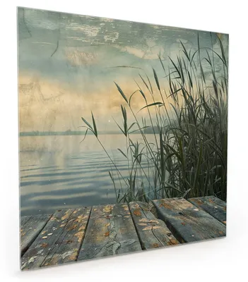Produktbild von Küchenrückwand Spritzschutz Glas mit Motiv Seeufer Abendstimmung 40 x 40 cm