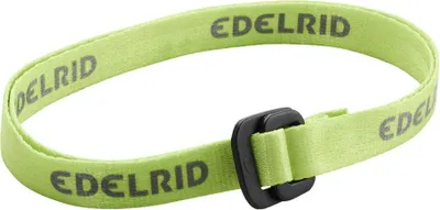 Grüne Ersatzbindungsgurt von Edelrid für Steigeisen; mit schwarzem Verschluss.