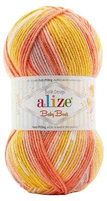 100g Baby-Strickgarn ALIZE Baby Best Batik 6925, Antipilling, Babywolle, 7721 rosa weiß gelb
