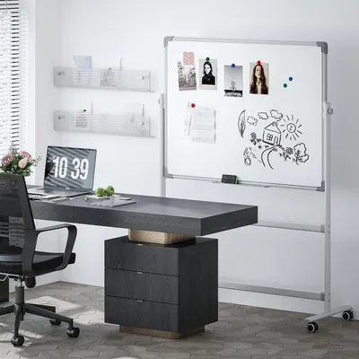 Produktbild von Sweiko Whiteboard,120 x 90 cm, magnetisch, drehbar, mobil, inkl. Marker & Schwamm, Metallgestell, Weiß