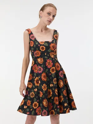 Produktbild von Orsay Schwarzes, knielanges A-Linien-Kleid für Damen mit Blumenmuster an den Trägern 42