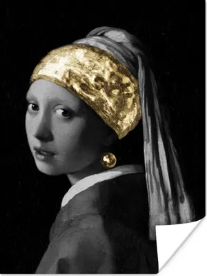 Produktbild von MuchoWow® Poster Mädchen mit einem Perlenohrring - Vermeer - Gold 60x80 cm - Schlafzimmer Dekoration