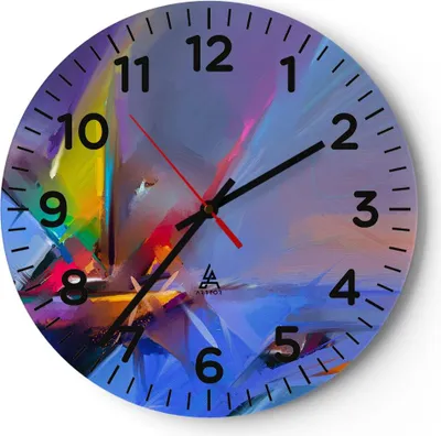 Produktbild von Wanduhr - Rund - Glasuhr - Abstraktion modern - 30x30cm - Schleichendes Uhrwerk - Lautlos - zum Aufhängen bereit - Dekoration Modern - Wanddekoration aus Glas - C4AR30x30-4030