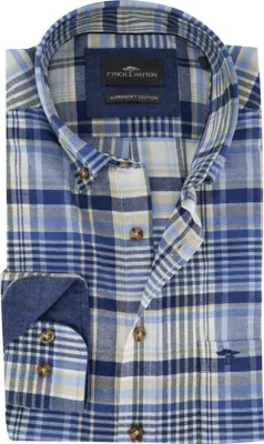 Produktbild von Fynch-Hatton Hemd ml 5 blau kariert Flanell mit Brusttasche