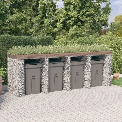 Zdjęcie produktu dla Maison Exclusive – osłona na pojemniki na śmieci z gabionów 350 x 91 x 120 cm, stal ocynkowana