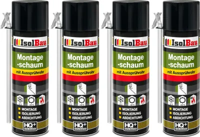 Produktbild von Isolbau 4 x 500 ml Montageschaum mit Aussprührohr - PolyurethanBauschaum für Montage, Isolierung, Abdichtung, Innen & außen
