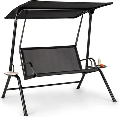 Produktbild von Blumfeldt Hollywoodschaukel Bel Air Mono Swing, Stahlrahmen, atmungsaktiv, pflegeleicht, Mono Relax-Bauweise, Sonnendach, schwarz, 2 Personen, max. 160 kg, Sitzfläche 120x50 cm (BxT), Gesamtmaße 206x170x131 cm (BxHxT)