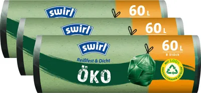 Produktbild von Swirl Öko Müllbeutel 60L 8 stk./ Rolle mit Zugband (3er Pack)