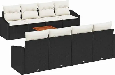Image de Ensemble de canapés de jardin vidaXL avec rangement, 9 pièces, noir et crème, en polyrotin