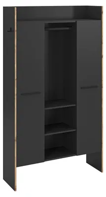 Image de Bueno armoire de rangement 2 portes, 1 tiroir, 3 étagères et 2 crochets gris foncé.