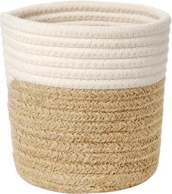 Image de Corde en coton tressée de 15 x 15 cm, panier à plantes, pot, cache-pot tressé