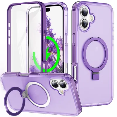 Obrázek produktu pro Pro Apple iPhone 16 Plus Frosted Skin Feel MagSafe Ring Holder 360stupňové pouzdro Purple