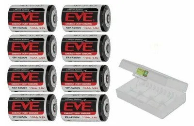 A collection of batteries and a battery case.