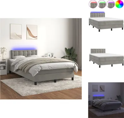 Produktbild von vidaXL Boxspringbett mit Matratze & LED Hellgrau 120x200 cm Samt -  Betten & Bettgestelle