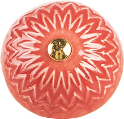 Image de Clayre & Eef Bouton de porte Ø 4x3 cm Rouge Beige Céramique