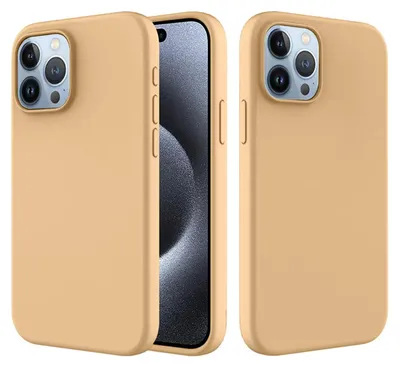 Productafbeelding van MobyDefend Hoesje - Geschikt voor iPhone 15 Pro Max - Matte Siliconen Backcover - Licht Oker