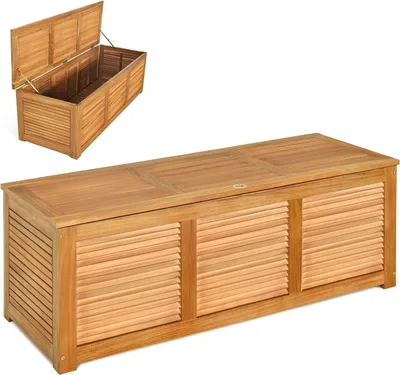 Obrázok produktu pre KOMFOTTEU Drevený úložný box, záhradná truhlica s vekom proti prachu a rukoväťou, 178 litrový vonkajší a vnútorný úložný box, 120 x 45 x 45 cm, prírodný
