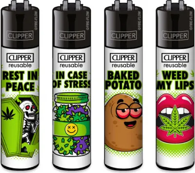 Produktbild von Clipper Reibradfeuerzeuge WEED SLOGAN #12, 4 Stück