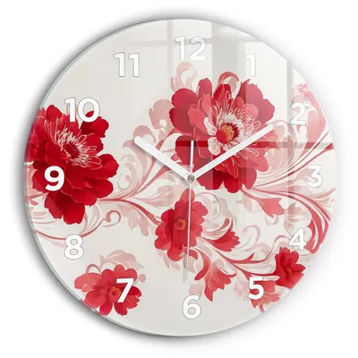 Produktbild von Wallfluent Wanduhr – Stilles Quarzuhrwerk - Uhr Dekoration Wohnzimmer Schlafzimmer Küche - Zifferblatt - weiße Zeiger - 30 cm - Rote Blumen