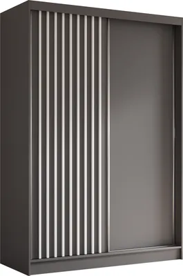 Produktbild von 150 cm Kleiderschrank Erika mit Lamellen ohne Spiegel inklusive 2 Schiebetüren Schwebetürenschrank (Farbe: grau, grau, Lamelle weiß)