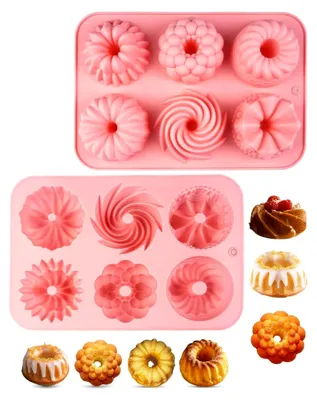 Produktbild von Kleine Gugelhupfform aus Silikon, 2 Stück, wiederverwendbar, für Mini-Kuchen, Kekse und Bagels (Pink)