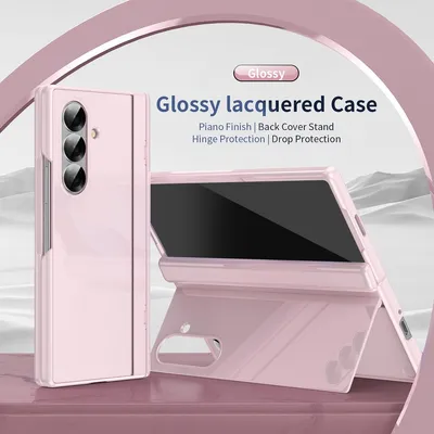 Image de Etui pour Samsung Galaxy Z Fold 7 avec support magnétique, protection de la charnière, film pour écran et couverture rigide en PC Rose