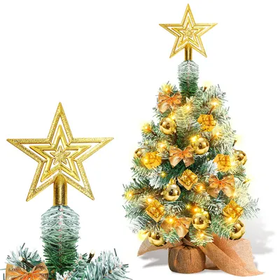 Image de Jopassy Mini Sapin de Noël Artificiel Sapin de Noël avec boule de Noël, petit ruban et lumières LED 40cm