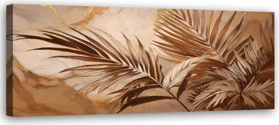 Immagine prodotto di Quadro su tela Foglie di palma Sepia Oro Marmo 90x30 Feeby Beige quadro da parete pronto per essere appeso