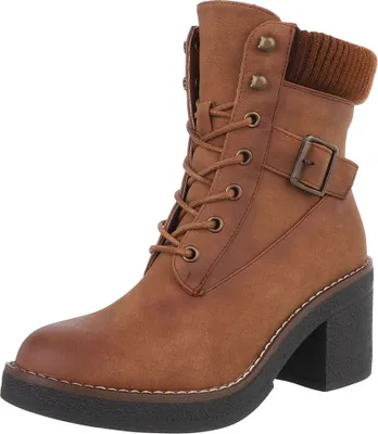 Produktbild von Ital-Design Damen Stiefeletten High-Heel Stiefeletten Leicht gefüttert Lederoptik Schnürstiefeletten 88519558 Camel Gr.  40