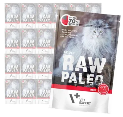 Zdjęcie produktu dla Vet Expert Raw Paleo Adult Beef 24x100g Saszetka Karma Mokra z Wołowiną Dla Kota