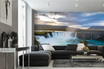 Produktbild von Vlies Fototapete GODAFOSS-WASSERFALL 375 x 250 cm (inkl. Kleister) - Vlies Tapete, Wandtapete, Wandbilder - Tapete für Wohnzimmer Schlafzimmer, Büro, Küche - Montagefertig