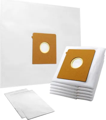 A collection of vacuum cleaner bags and some smaller bags, arranged on a white background.