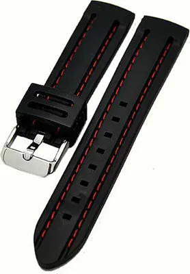 Produktbild von Uhrenarmband Silikon SCHWARZ mit roter Naht 24mm Taucher